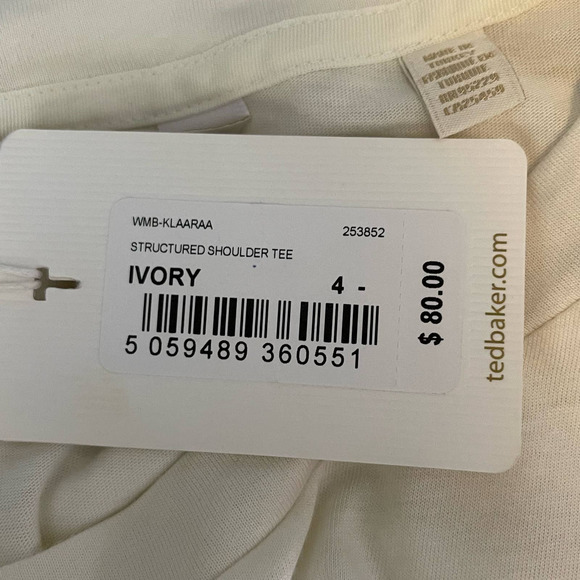 Ted Baker Ivory Structured Shoulder T-Shirt NWT Size 4 - Picture 6 of 6